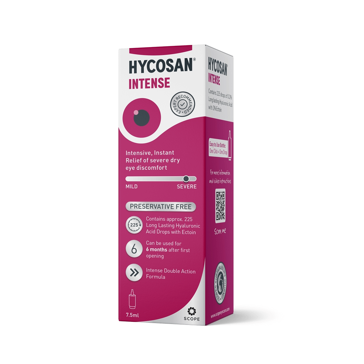 Hycosan Intense eye drops bottle and box – relief for severe dry eye and inflammation