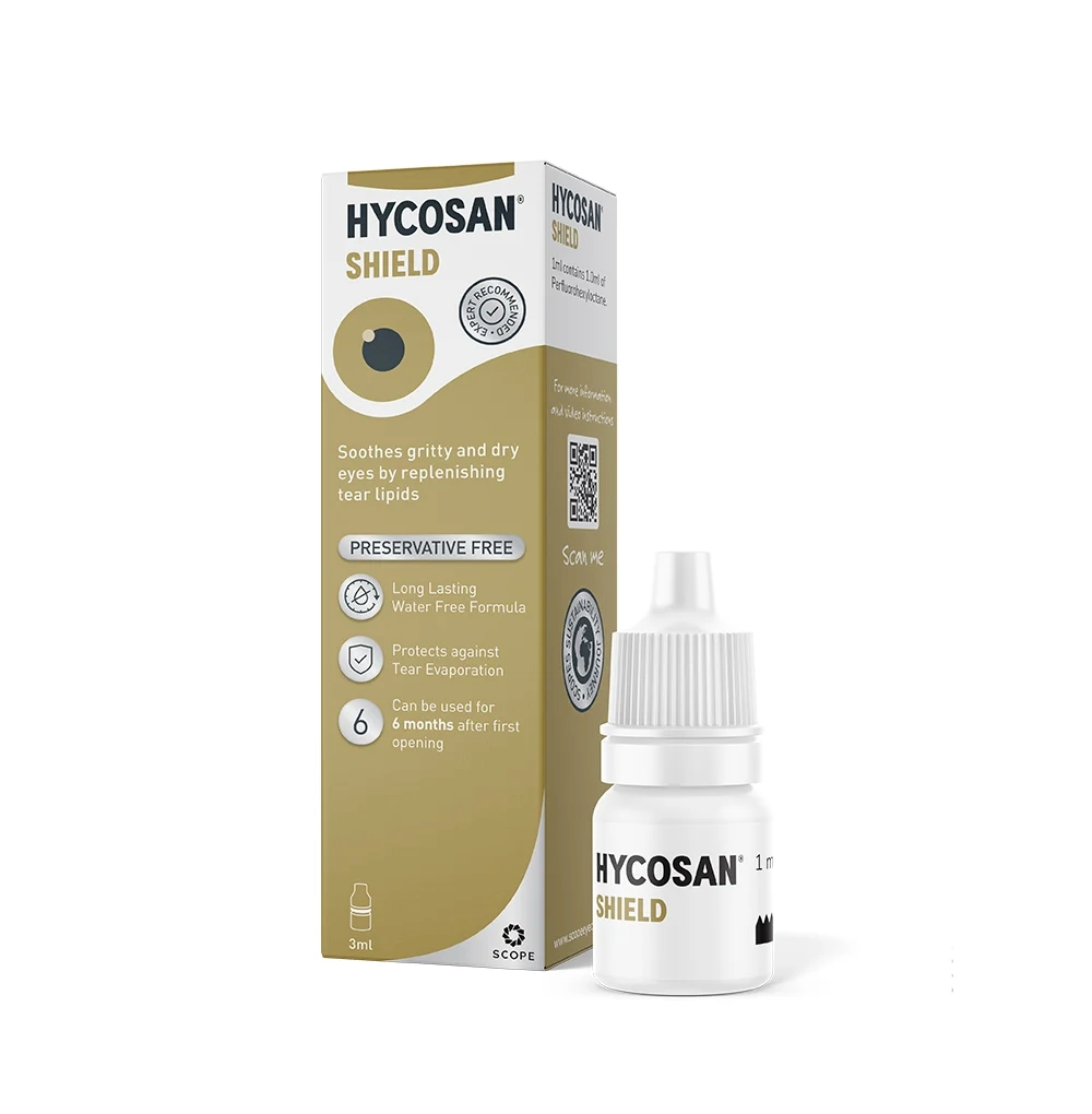 Hycosan Shield eye drops bottle – advanced relief for evaporative dry eye
