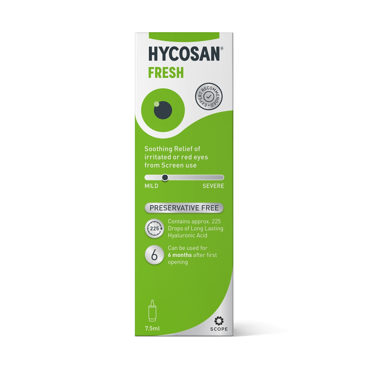 Hycosan Fresh bottle and packaging front view – eye drops for red or tired eyes