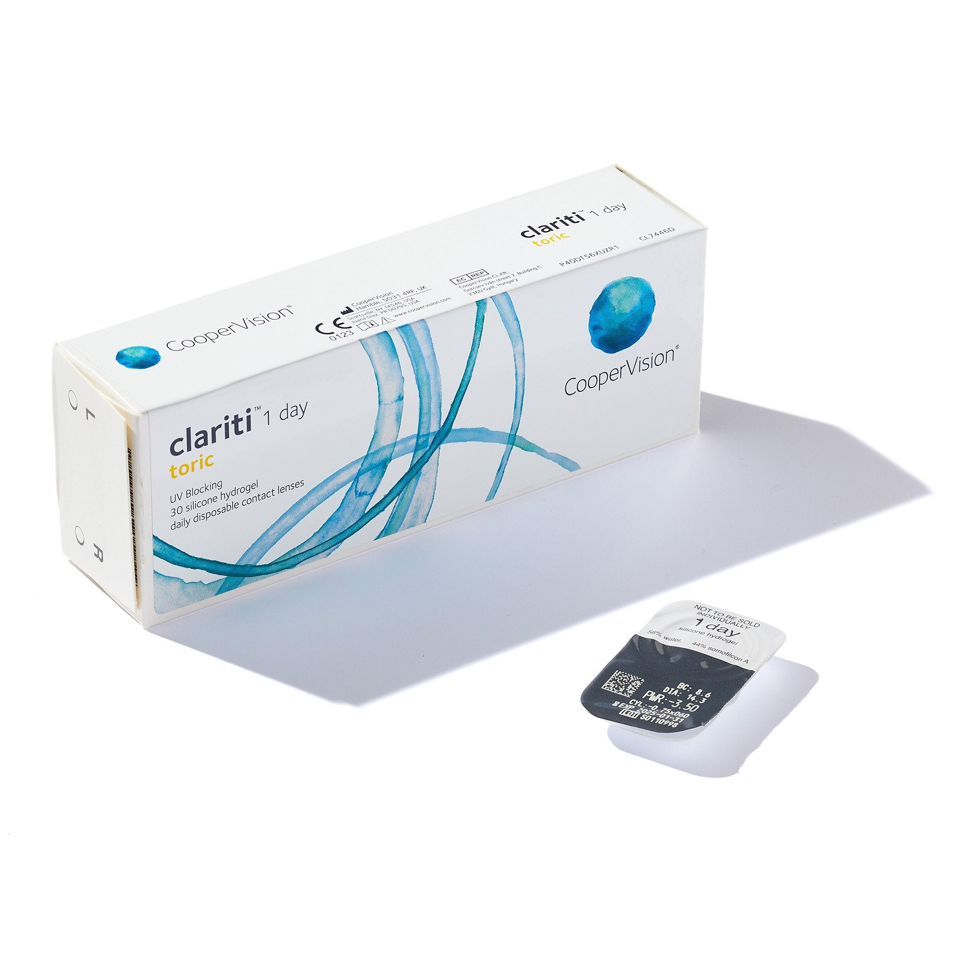 clariti® 1 day toric contact lenses 30 pack by CooperVision — daily silicone hydrogel lenses correcting astigmatism with WetLoc® Technology.